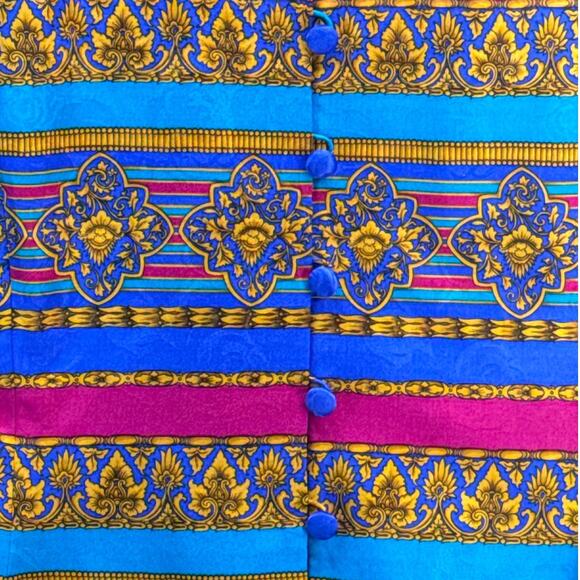 Adrianna Papell Vintage Gold Pink Blue Silk Gorgeous Button Up Jacket Women 10 - Picture 4 of 7
